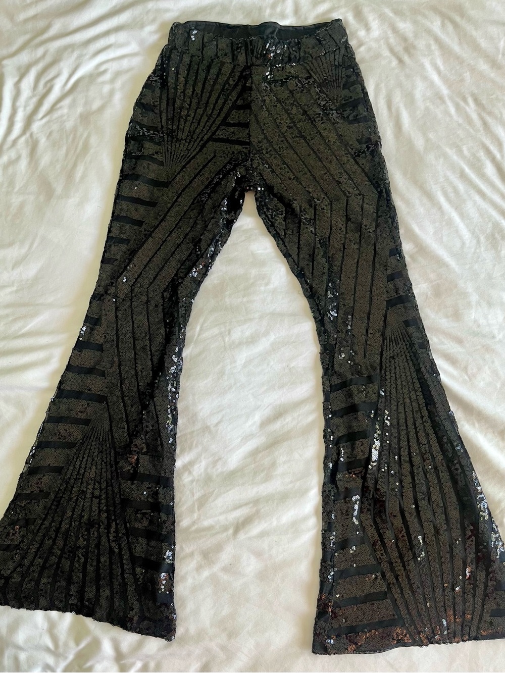 Black Sequin Flare Pants - Women
